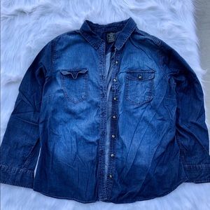 Long Sleeve Faded Glory Dark Wash Button Blouse XL
